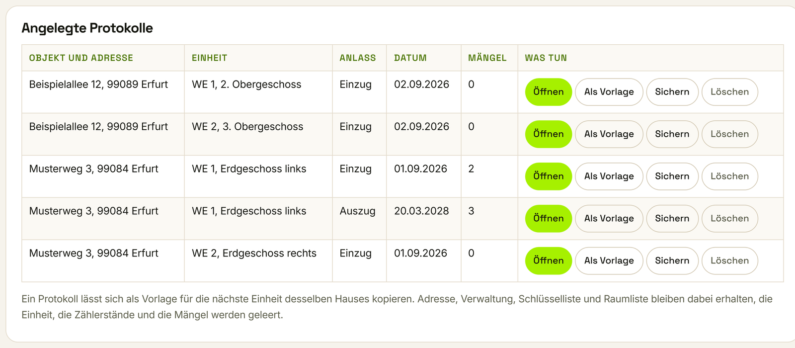 Übersicht des Übergabe-Werkzeugs mit mehreren Objekten und Einheiten